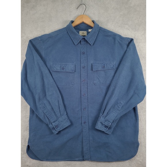 L.L.Bean Mens XL Blue Flannel Shirt Button Down Long‎ Sleeve Two Pocket Heavy - Picture 2 of 10